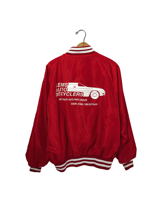 Vintage 80’s Lem’s Auto Car Recyclers Doon, Iowa Satin Dunbrooke Bomber Jacket