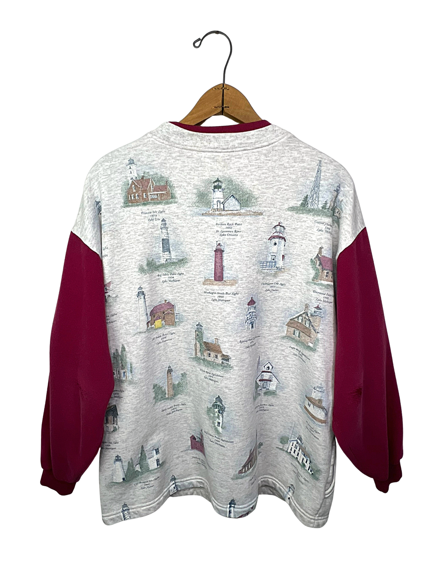 90’s Lighthouses of the Great Lakes All Over Print Lake Michigan, Lake Huron, Lake Superior Buttonup Sweatshirt Size XL