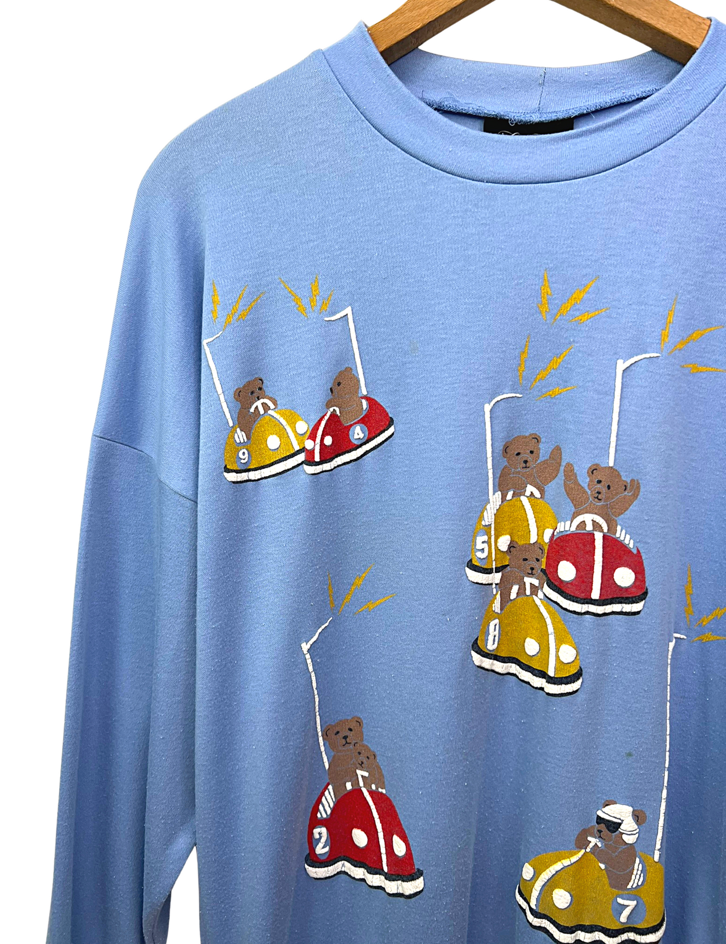 80’s Cute Bumper Car Bear Baby Blue Pullover