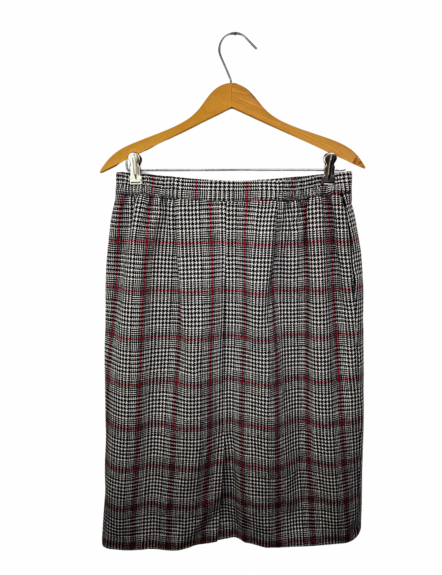 90’s Wool Herringbone Plaid Pencil Skirt with Pockets Size 10/12