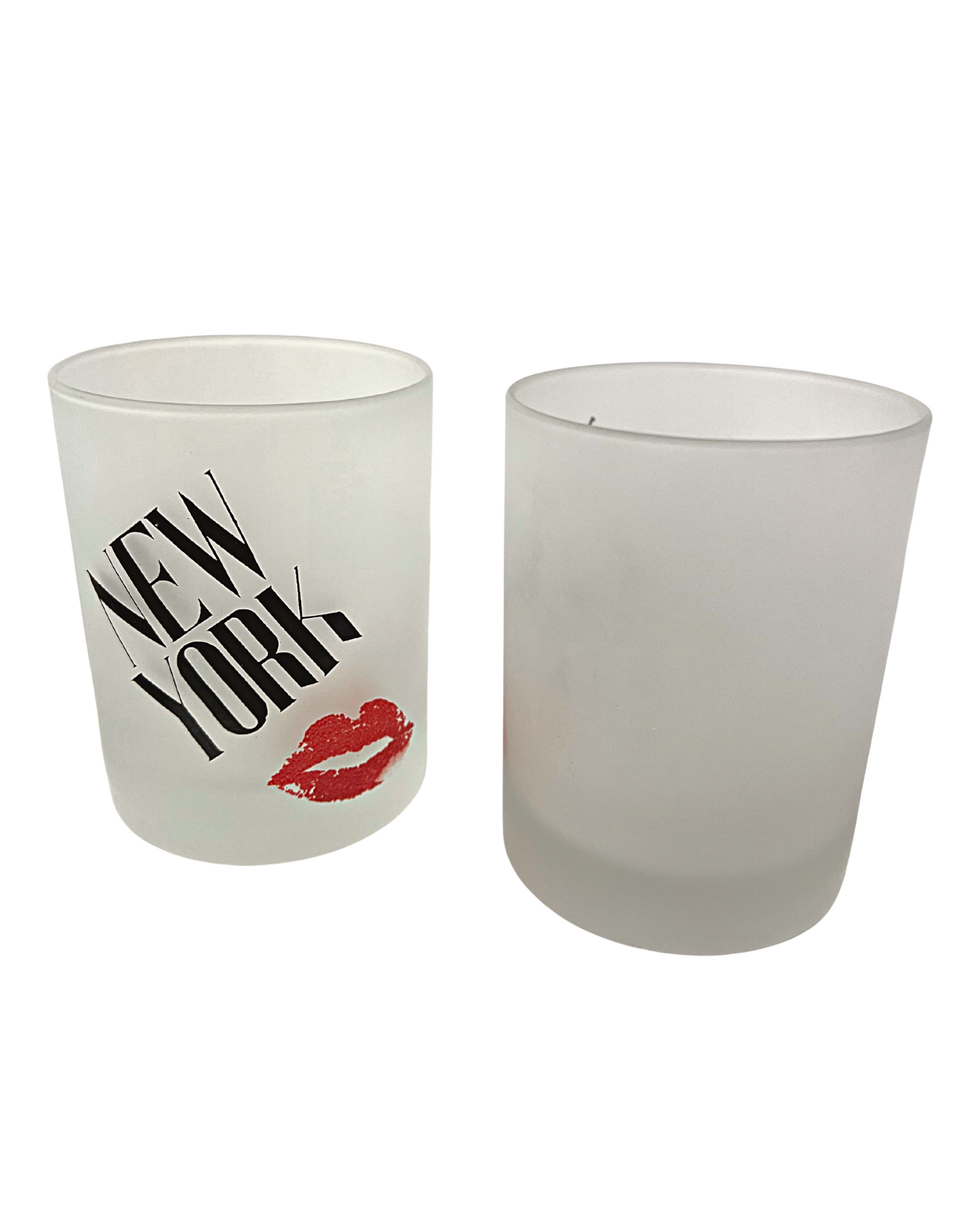 80’s New York Frosted Glass Lipstick Kiss Rocks Glasses Set of 2