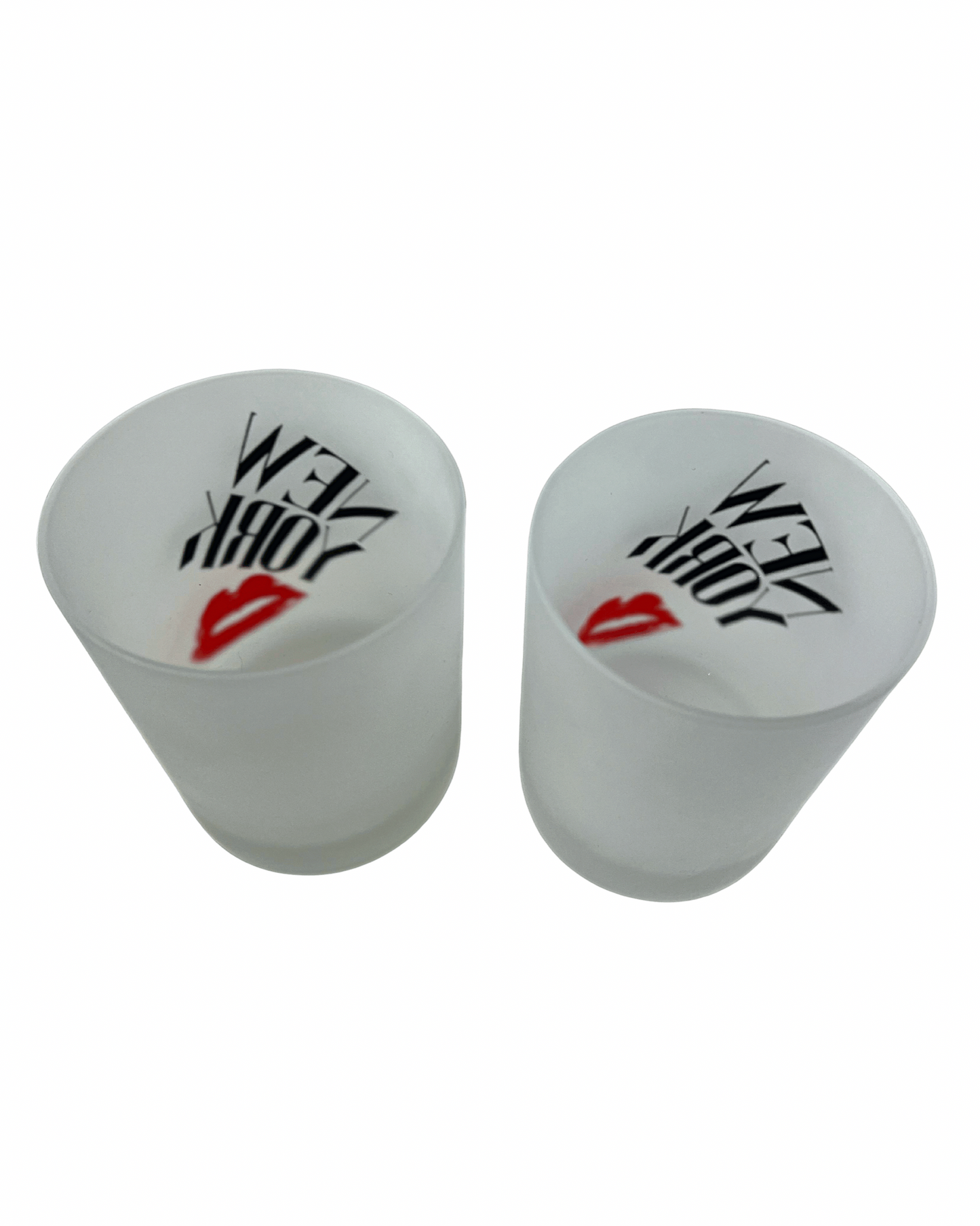 80’s New York Frosted Glass Lipstick Kiss Rocks Glasses Set of 2