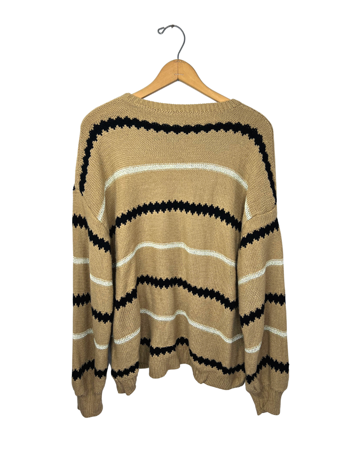 Vintage 80’s Brown Stripe Boatneck Chunky Charlie Brown Sweater