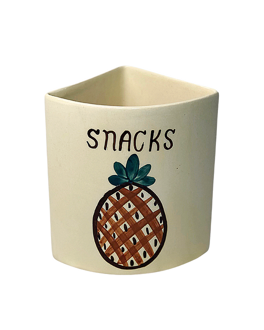 Vintage SNACKS Pineapple Corner Ceramic Crock Cainster
