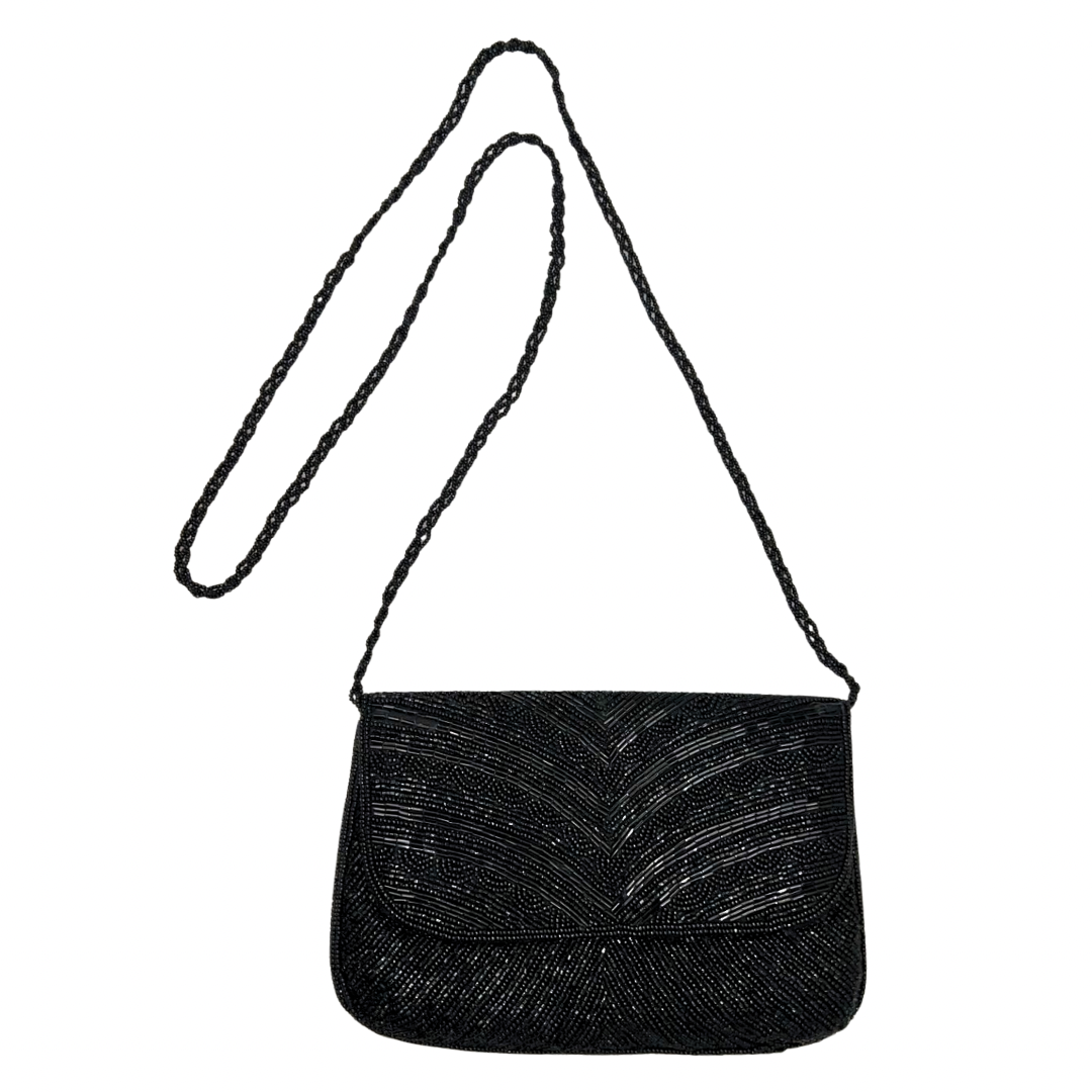 80’s Black Satin Beaded La Regale Evening Bag