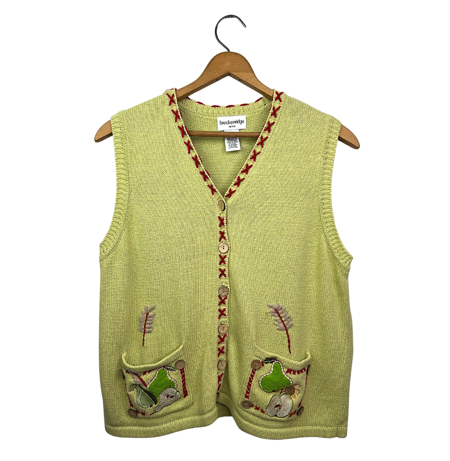 90’s Fruity Pear Button Front Sweater Vest Size Medium