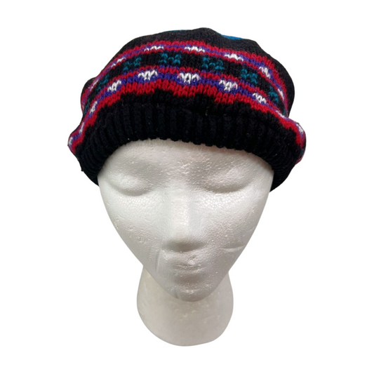 90’s Fair Isle/Black Reversible Slouchy Beret Beanie