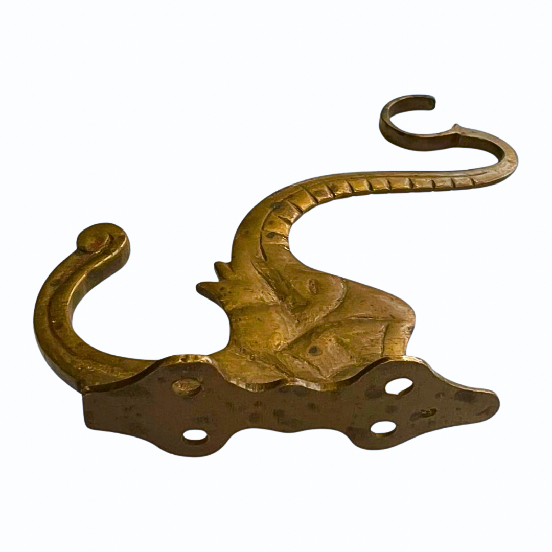 Antique Brass Elephant Double Hook MCM Decor