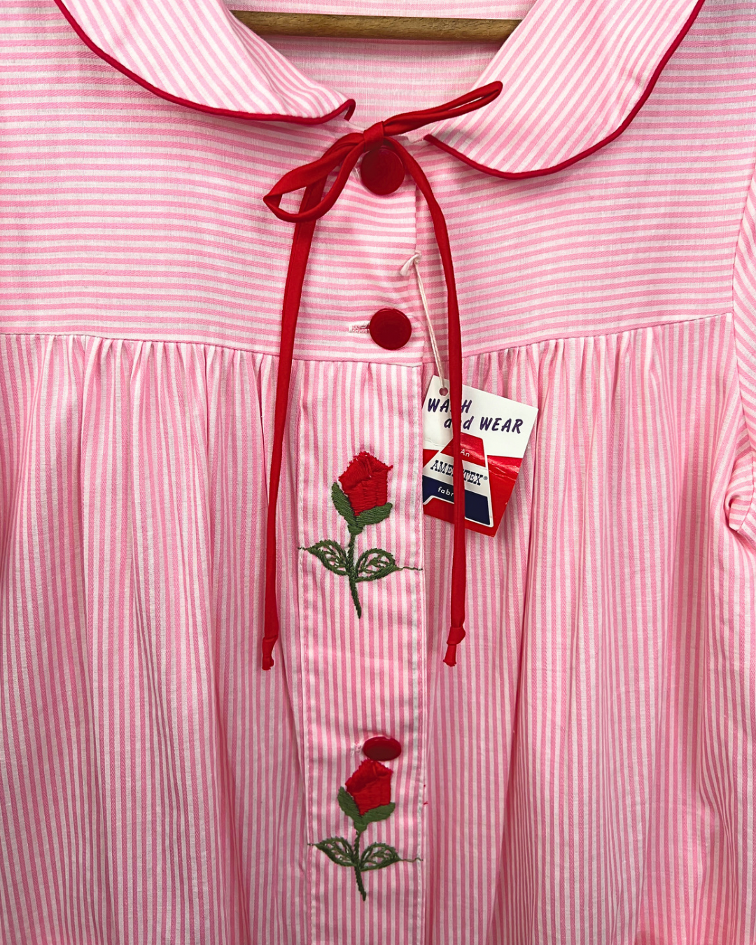 60’s Rose Pink Pinstripe Deadstock Coquette Housecoat Night Gown Size 16