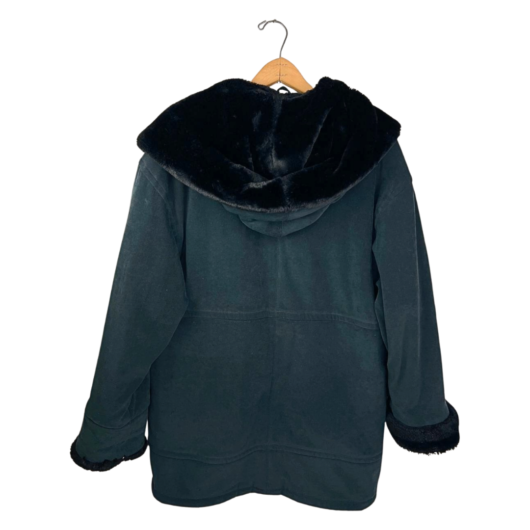 80’s Black Faux Fur Hooded Parka Size S/M