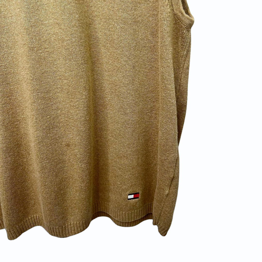 90’s Tommy Hilfiger Tan 100% Cotton V-Neck Sweater Vest Size Large