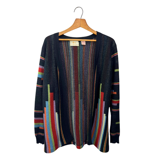 60’s Mod Rainbow Stripe Open Front Wool Knit Cardigan Size M