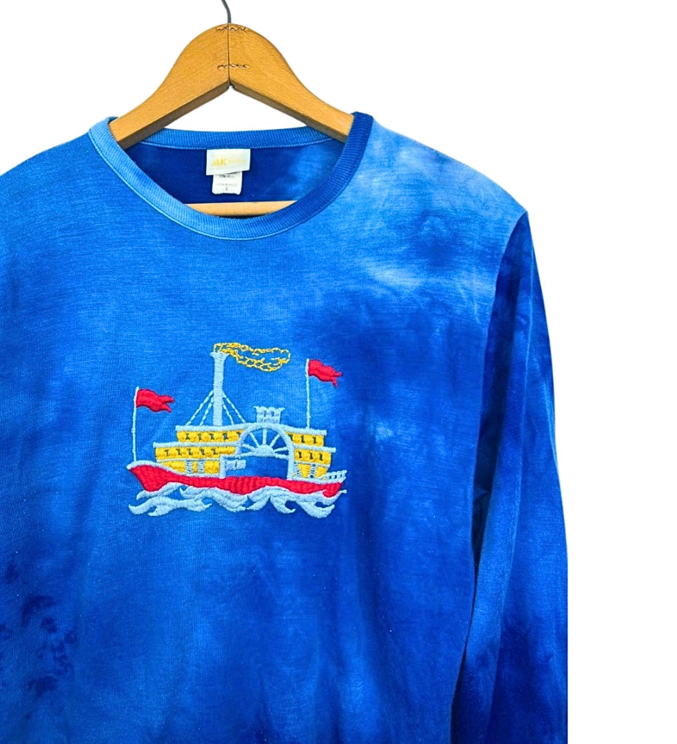 70’s Embroidered Steamboat Tie Dye Long Sleeve Tee Size Medium