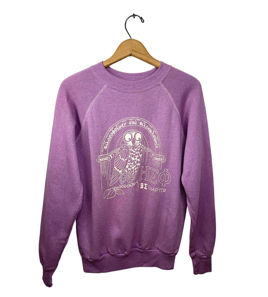70’s HEØ BE Chapter Lilac Purple Owl Sorority Greek Sweatshirt