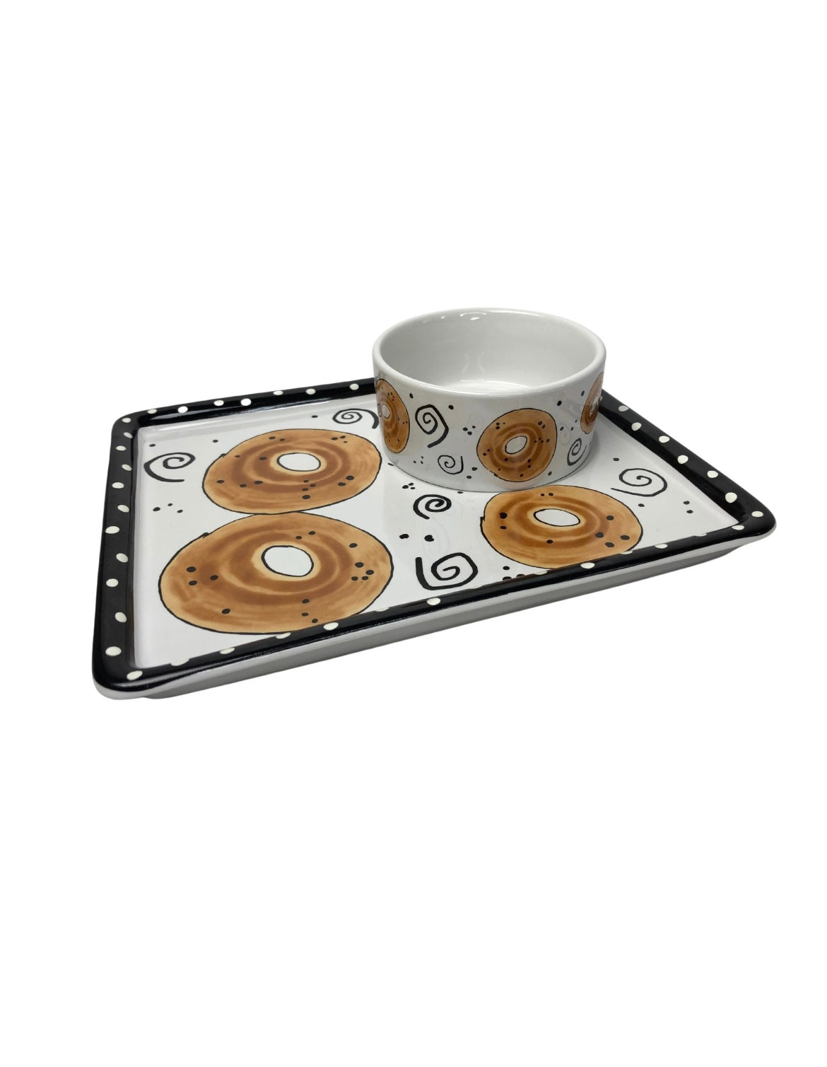 Vintage 90’s BAGEL and SMEAR Ceramic Plate & Dish Serving Tray 2 Piece Set