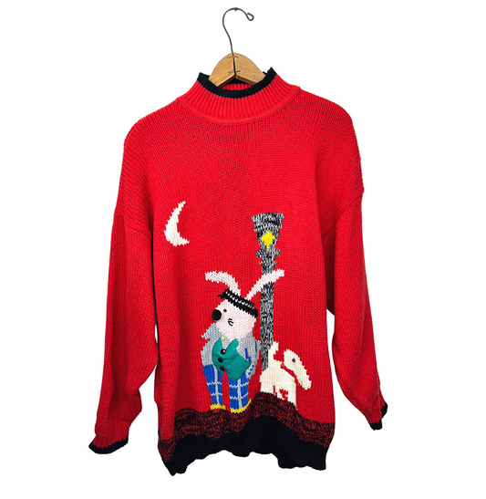 90’s Dapper Bunny Street Lamp Moonlit Novelty Sweater Size L/XL