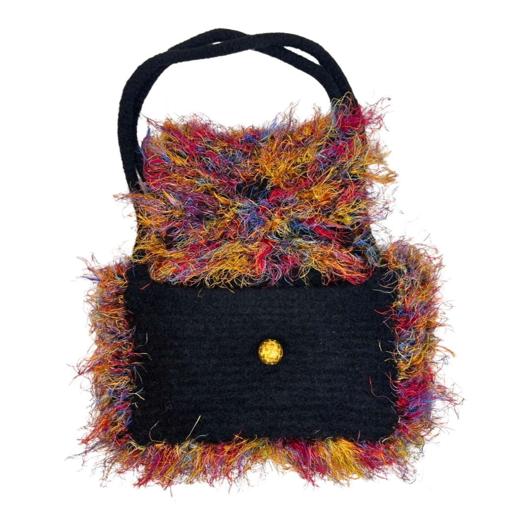 00s Y2K Funky Fuzzy Rainbow Handbag