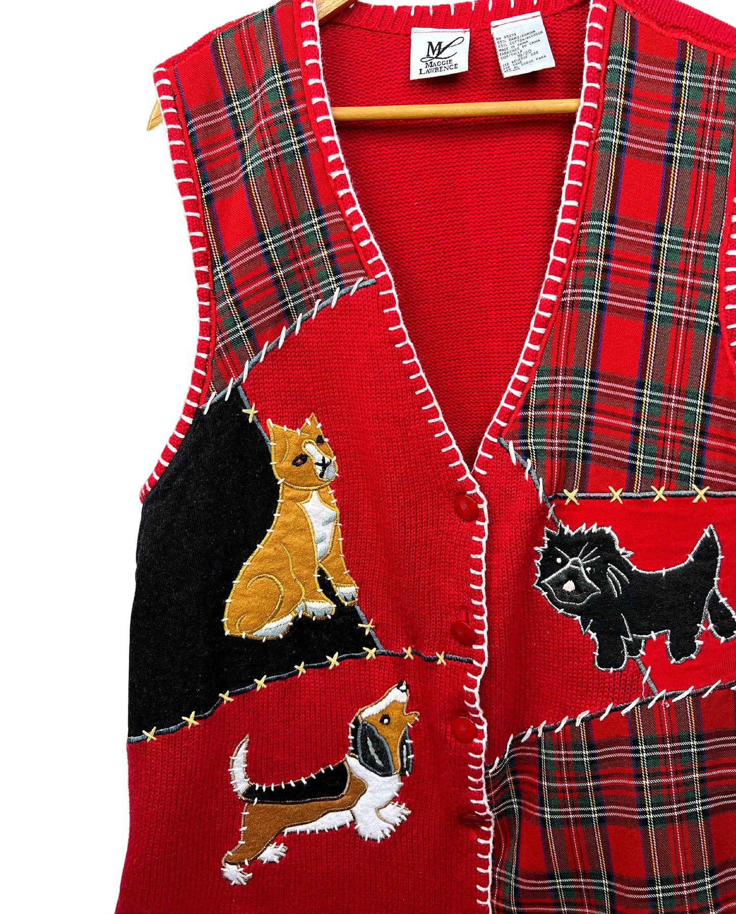 90’s Dog + Cat Patchwork Plaid Chunky Vest Size 1X