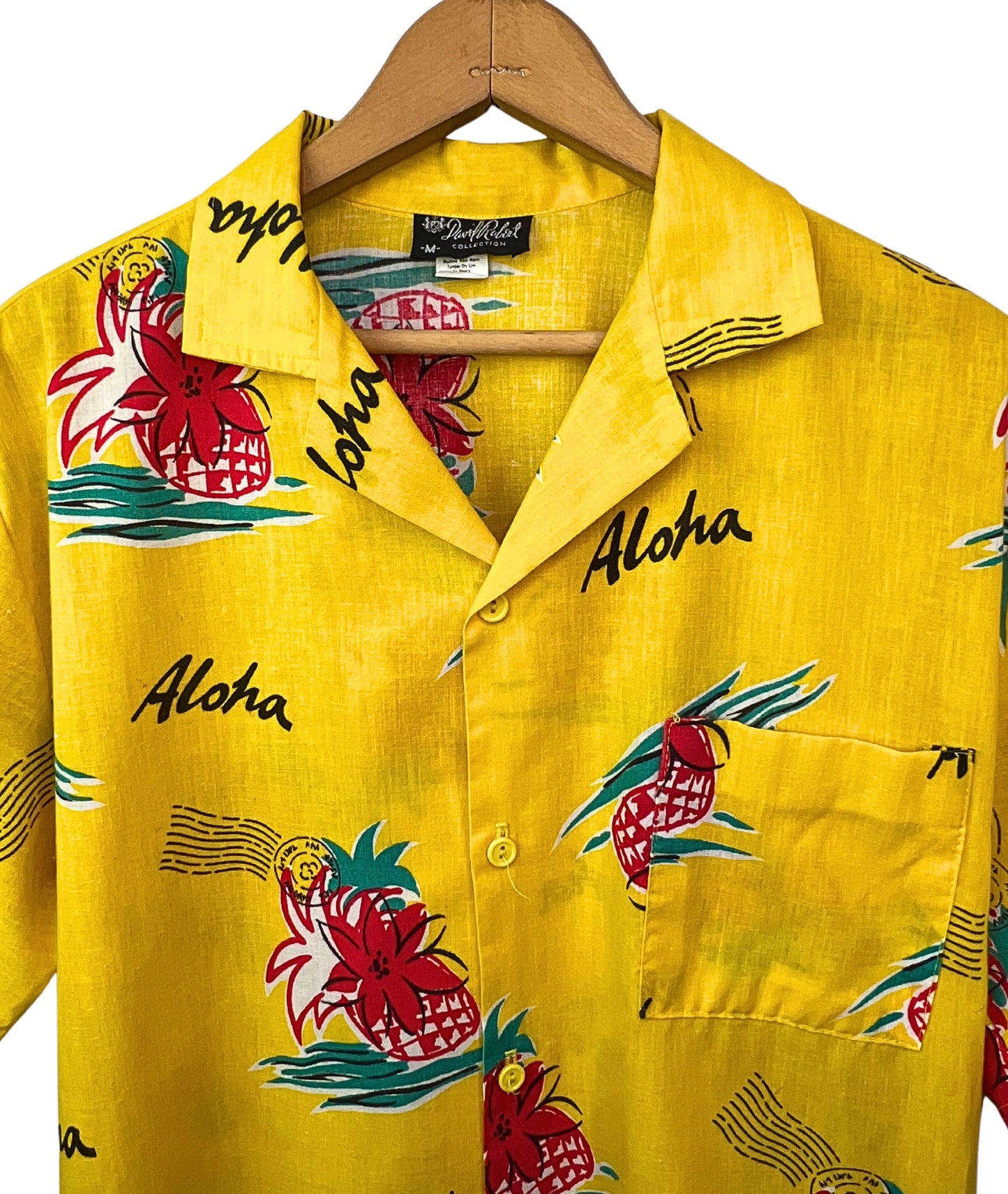 70’s Aloha Pineapple Postcard David Robert Button Down Size Medium