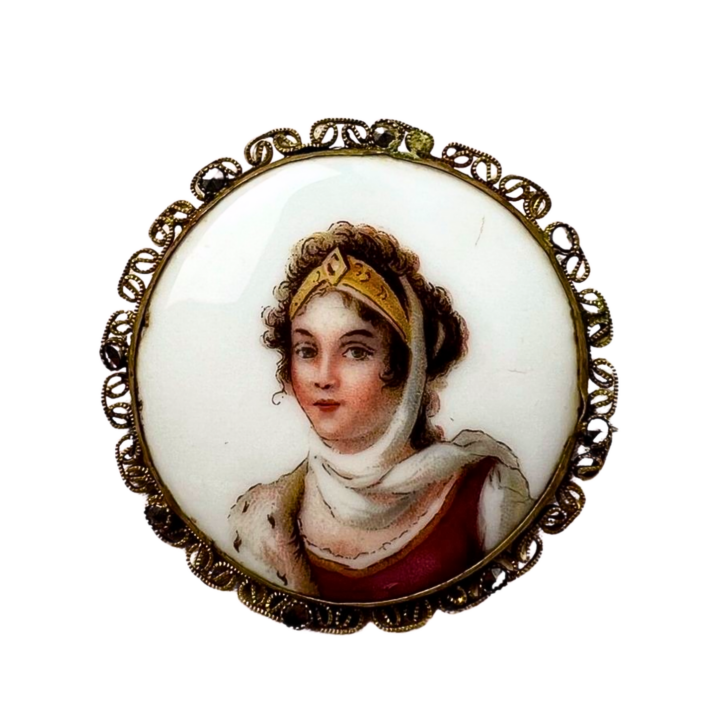 Antique Czechoslovakian Porcelain Portrait Brooch Pin