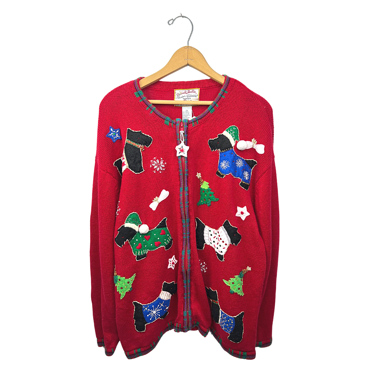 2003 Christmas Scotty Dog Holiday Cardigan Sweater Plus Size 2X
