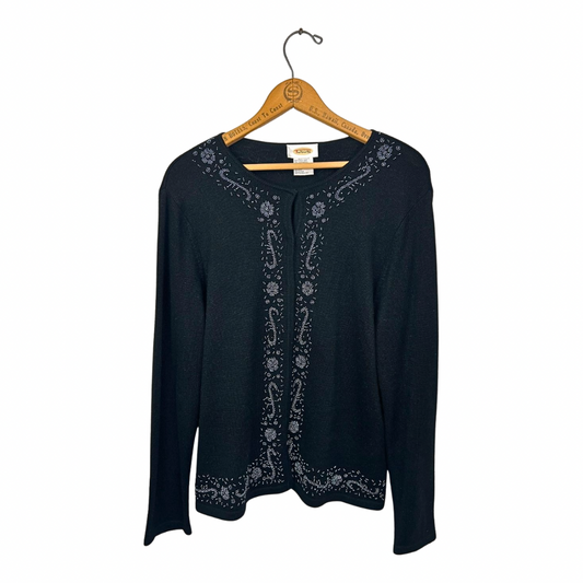 90s Embellished Black Cashmere Silk TALBOTS Cardigan Sweater Size Medium