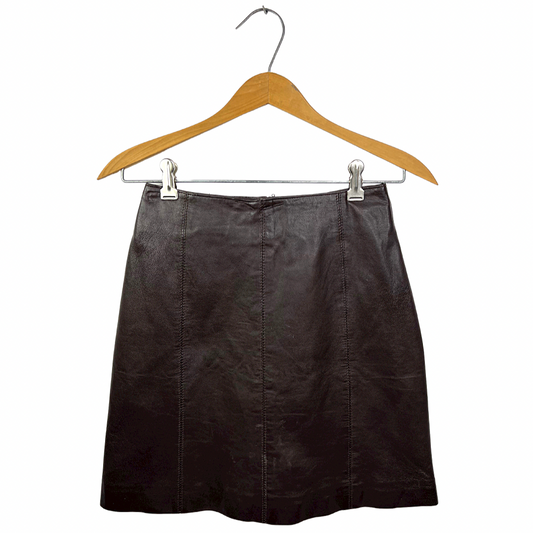 90’s Brown Leather Hugo Buscati Mini Skirt Size 0/2