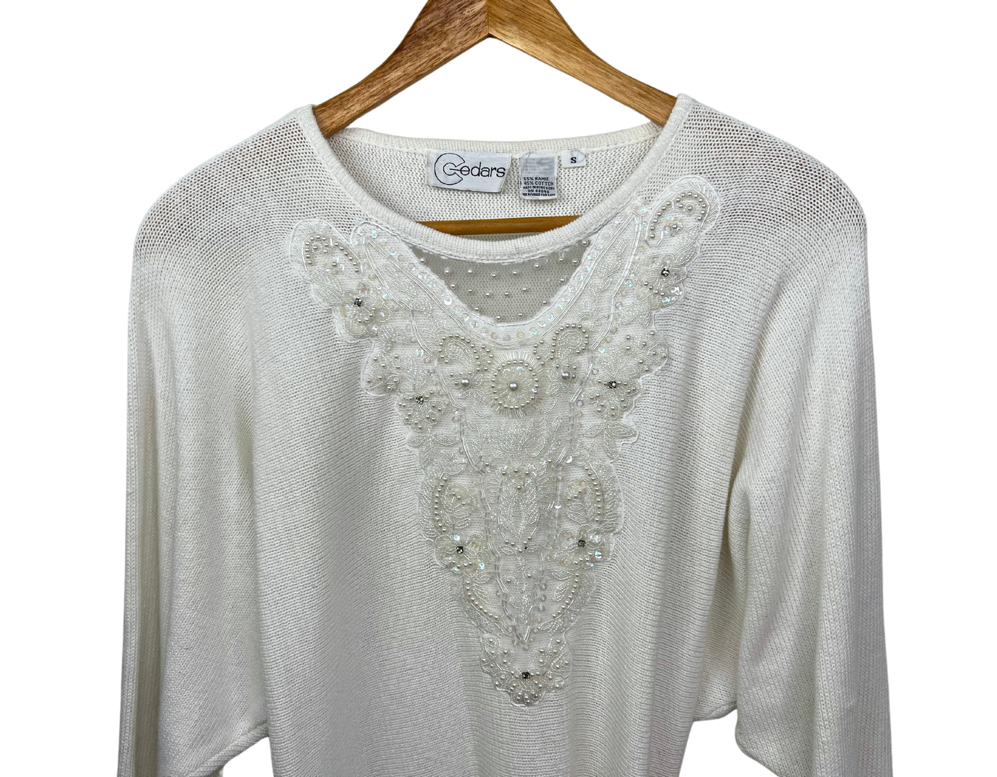 80s Lace Pearl Embellished Sequin Bib Sweater Size Small