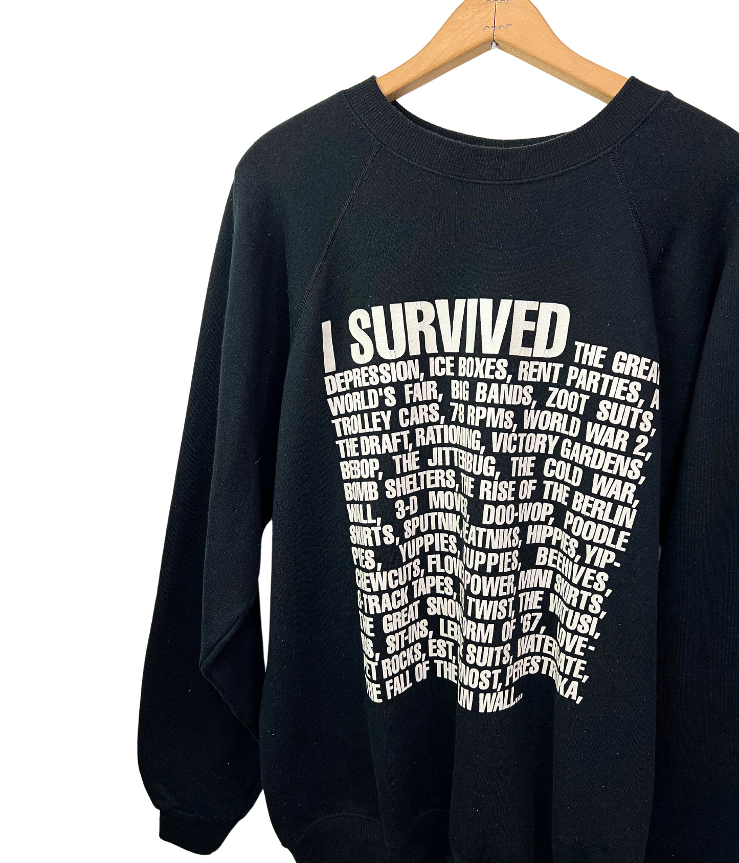 80’s I Survived Great Depression, Yuppies, Cold War, Snowstorm of 67 Funny Sweatshirt Size XL