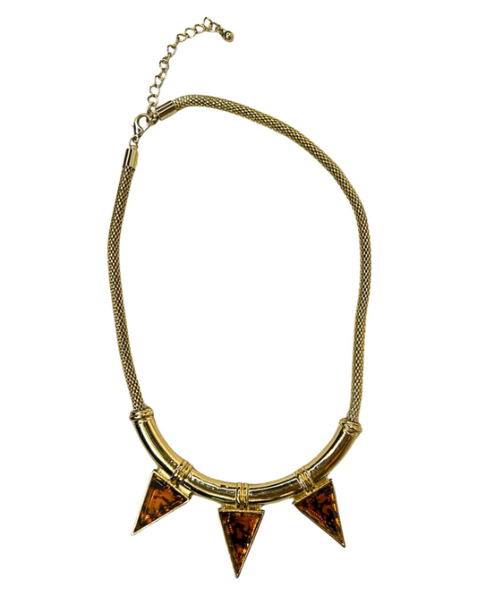 80’s Gold Plated Tortoise Shell Triangle Spike Choker Necklace