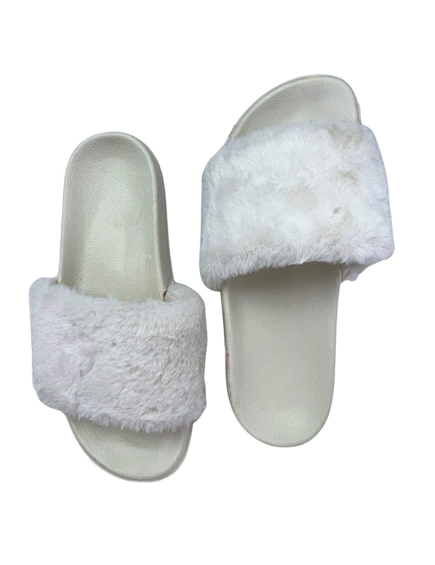 80’s White Faux Fur Fuzzy Slide Slippers Size 7