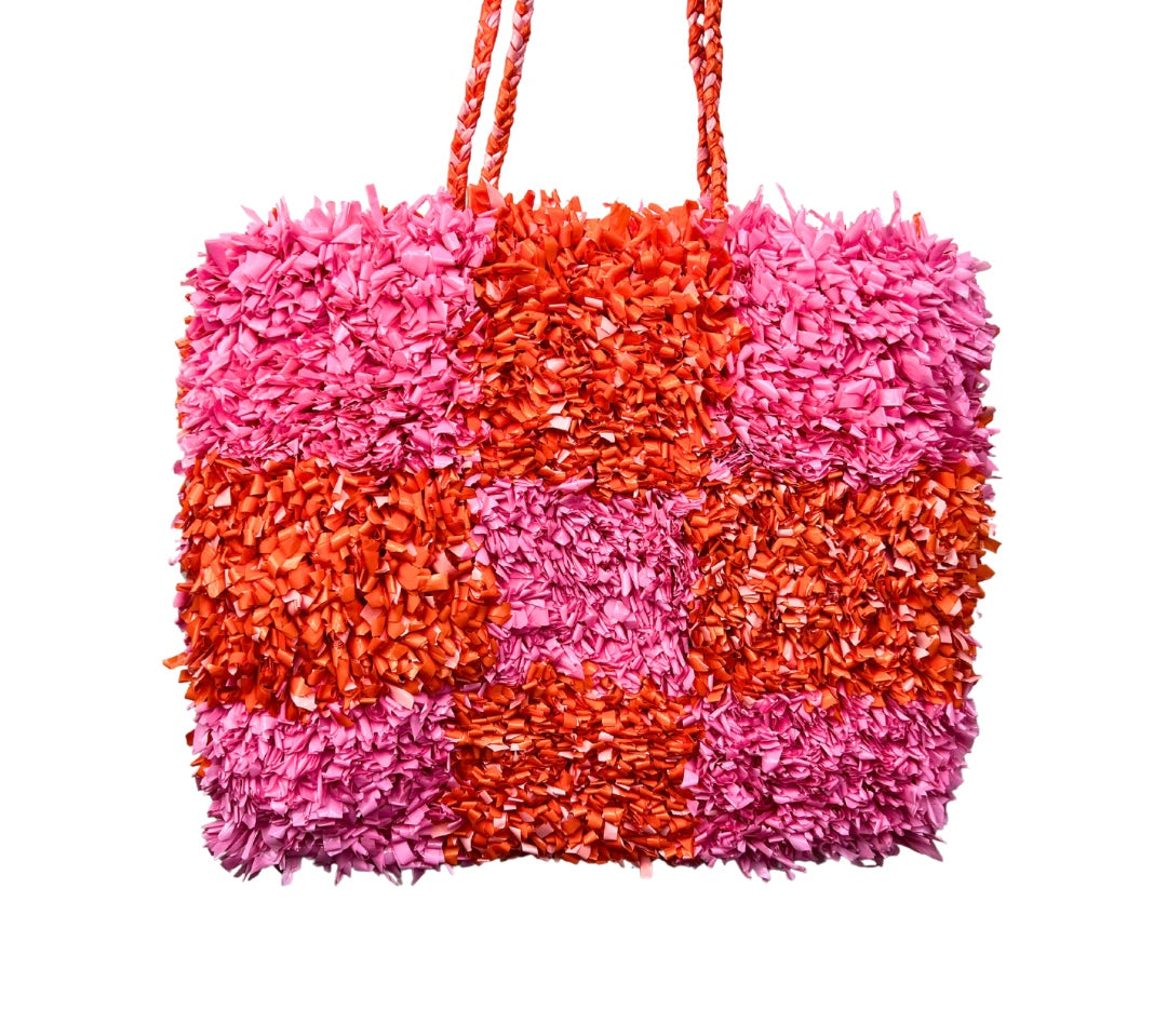 00’s Pink & Orange Recycled Plastic Grass Tote Purse