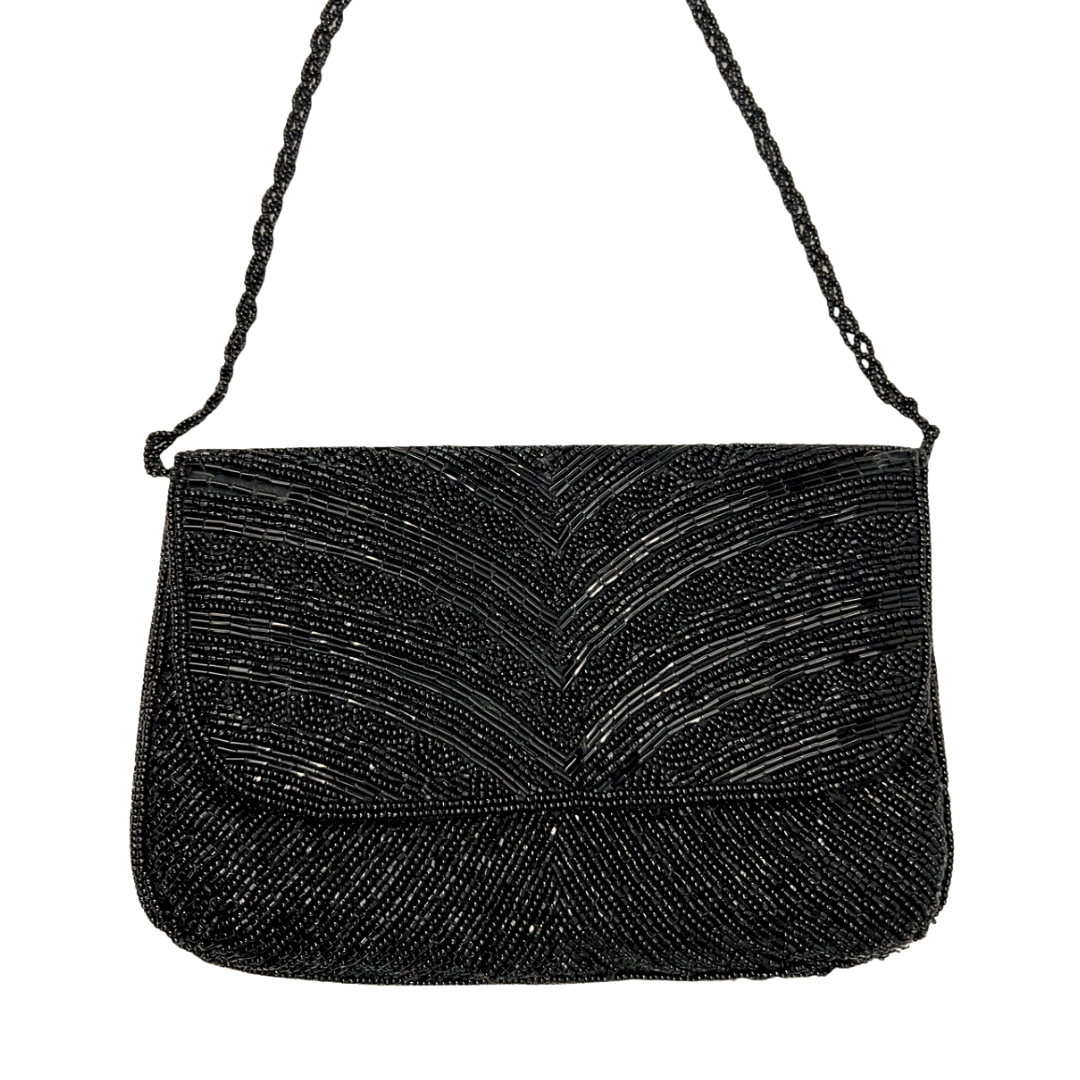 80’s Black Satin Beaded La Regale Evening Bag