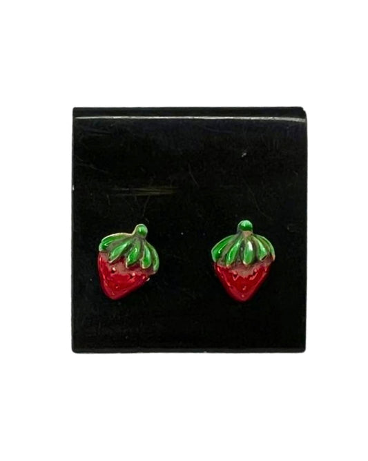 Vintage Enamel Mini Strawberry Fruit Stud Earrings