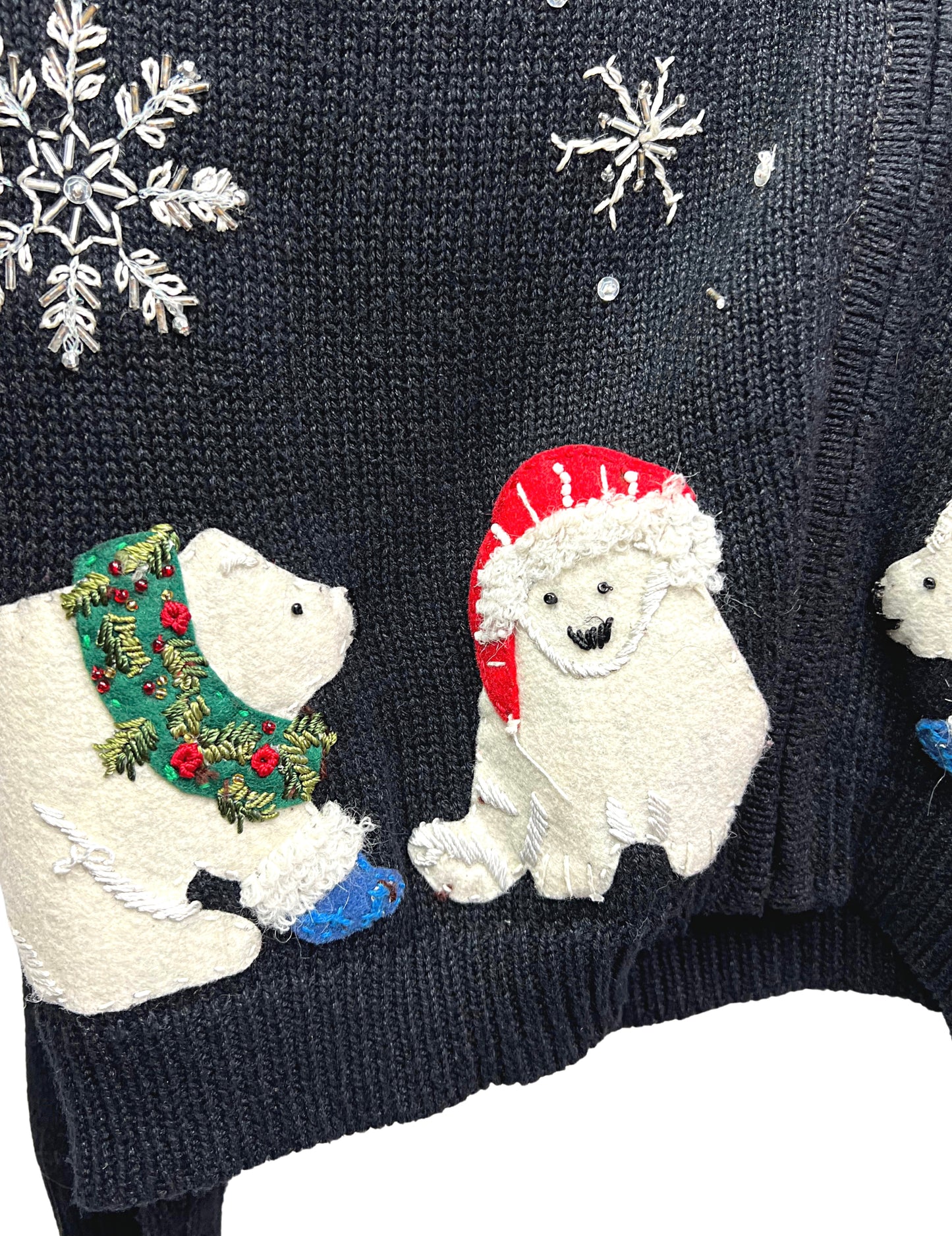 00s Y2K Snowflake Polar Bear Chunky Cardigan Sweater Size Large