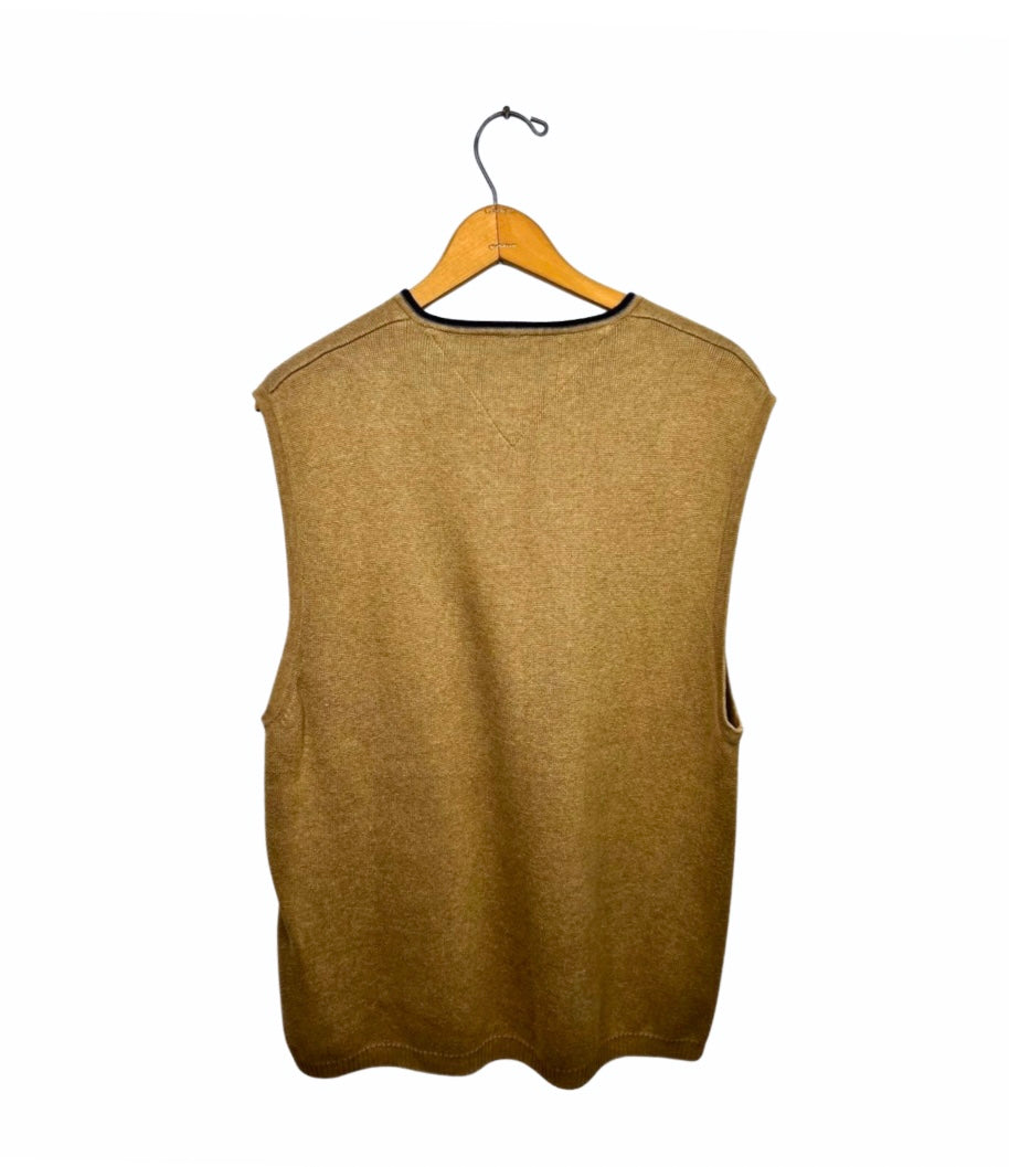 90’s Tommy Hilfiger Tan 100% Cotton V-Neck Sweater Vest Size Large