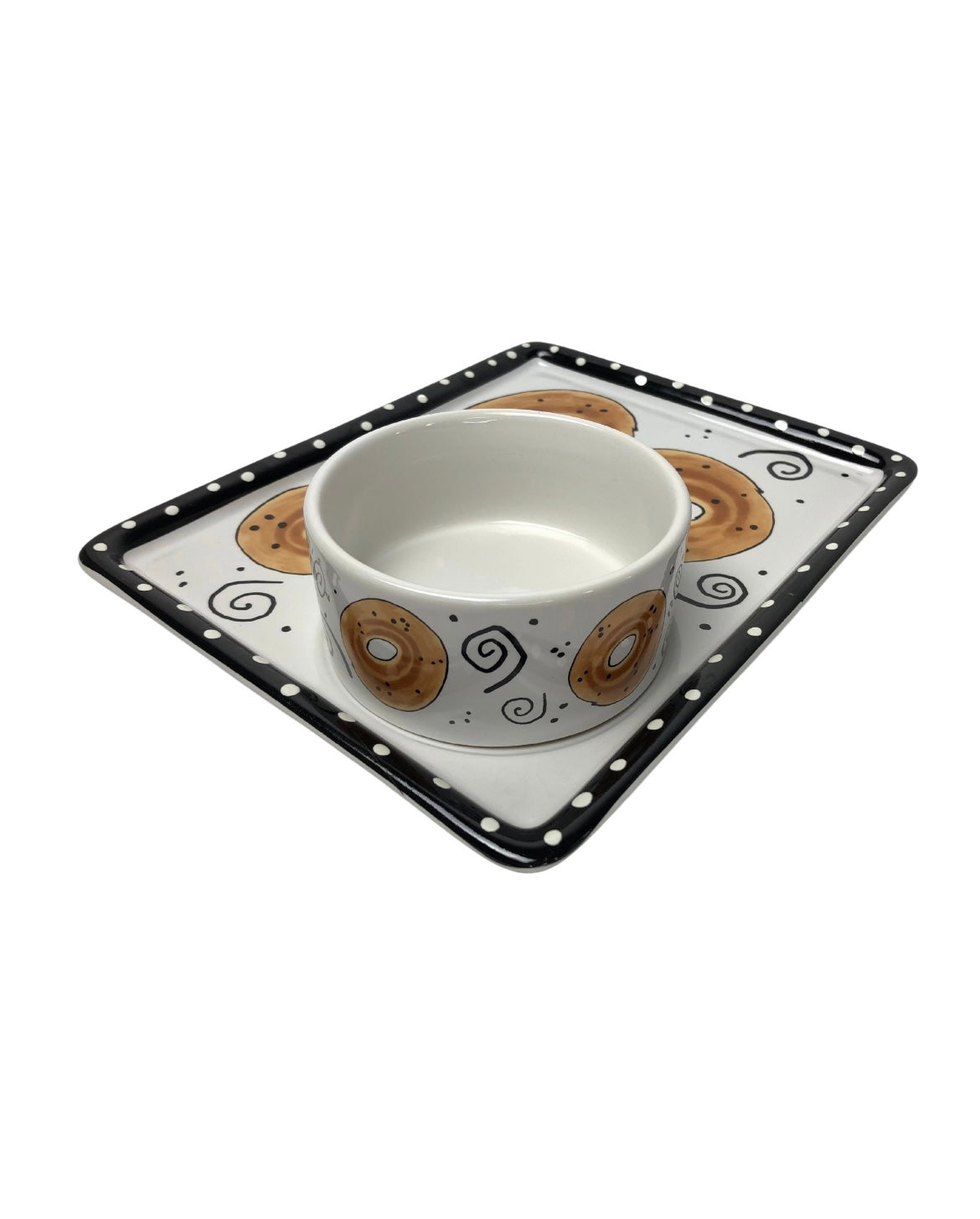 Vintage 90’s BAGEL and SMEAR Ceramic Plate & Dish Serving Tray 2 Piece Set