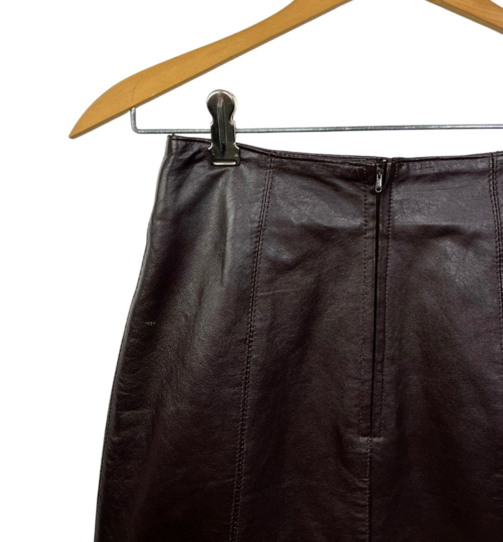 90’s Brown Leather Hugo Buscati Mini Skirt Size 0/2