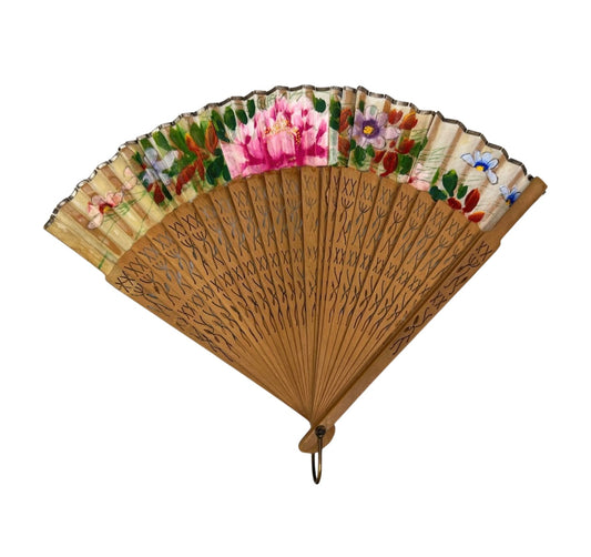 Vintage Hand Painted Wang Sin Kee Shop Chinese Silk Bamboo Hand Fan