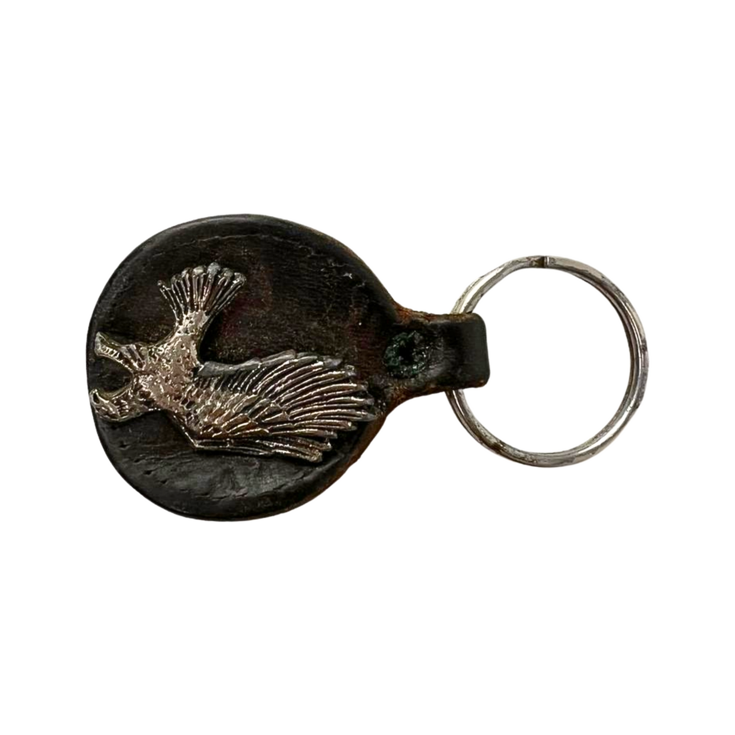 Vintage Leather Pewter Eagle Siskiyou Keychain Fob