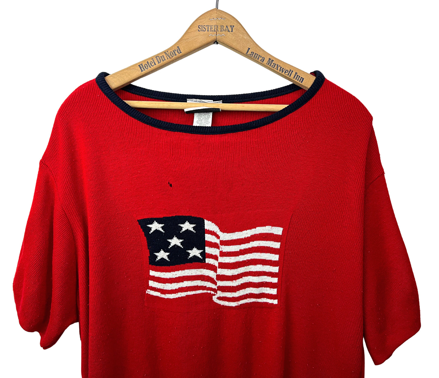 90’s American Flag Short Sleeve Sweater Plus Size 2X