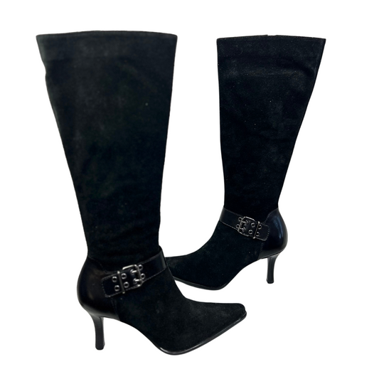 90’s Franco Sarto Black Leather Buckle Tall Boots Size 7M