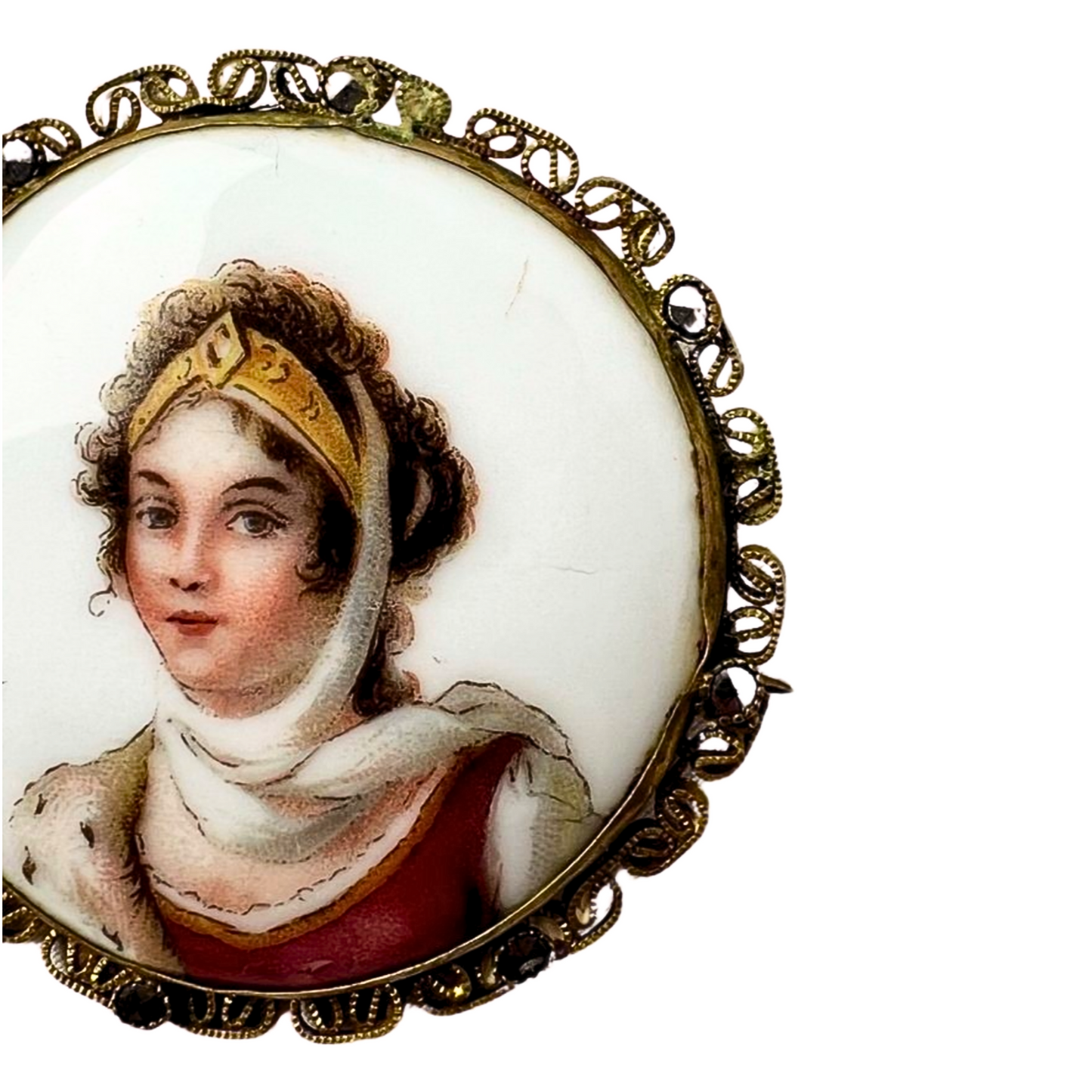 Antique Czechoslovakian Porcelain Portrait Brooch Pin