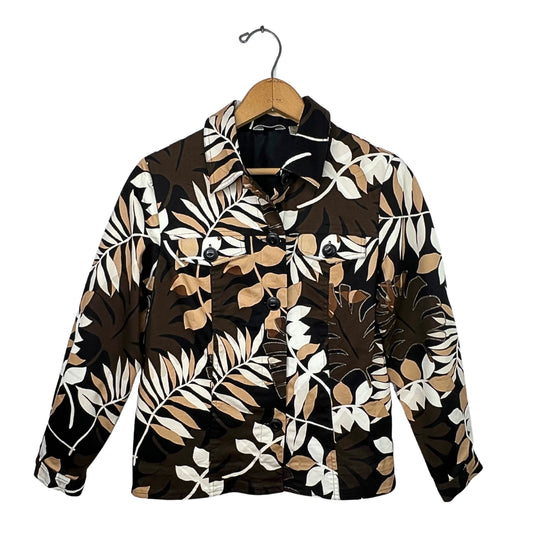 00’s Laura Ashley Botantical Tropical Print Crop Jacket Size Petite Small