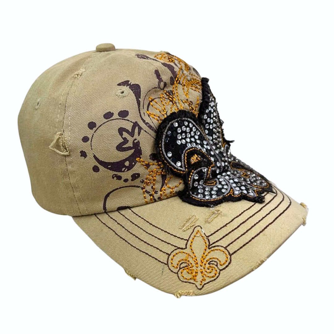 00’s Y2K Bling it Up Fleur de lis Rhinestone Cadet Cap