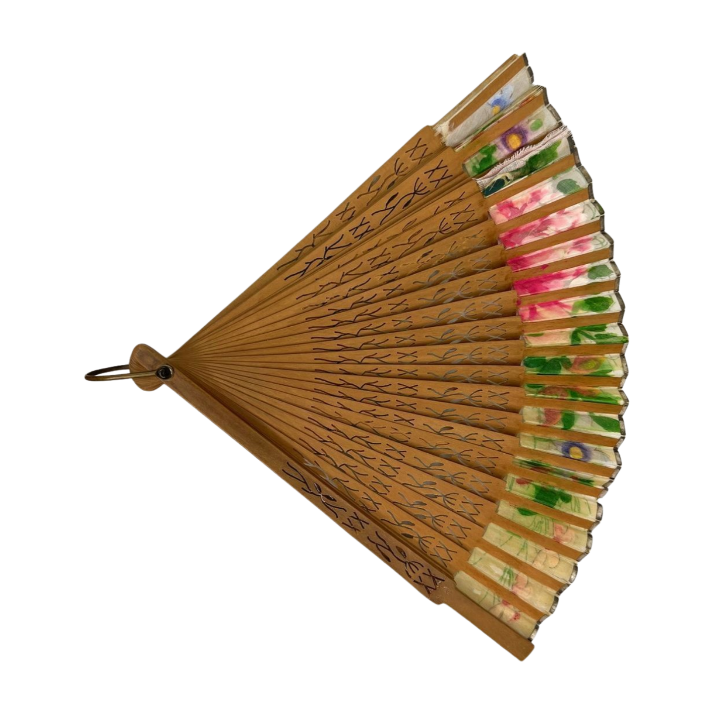 Vintage Hand Painted Wang Sin Kee Shop Chinese Silk Bamboo Hand Fan