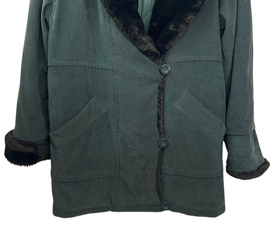 80’s Black Faux Fur Hooded Parka Size S/M