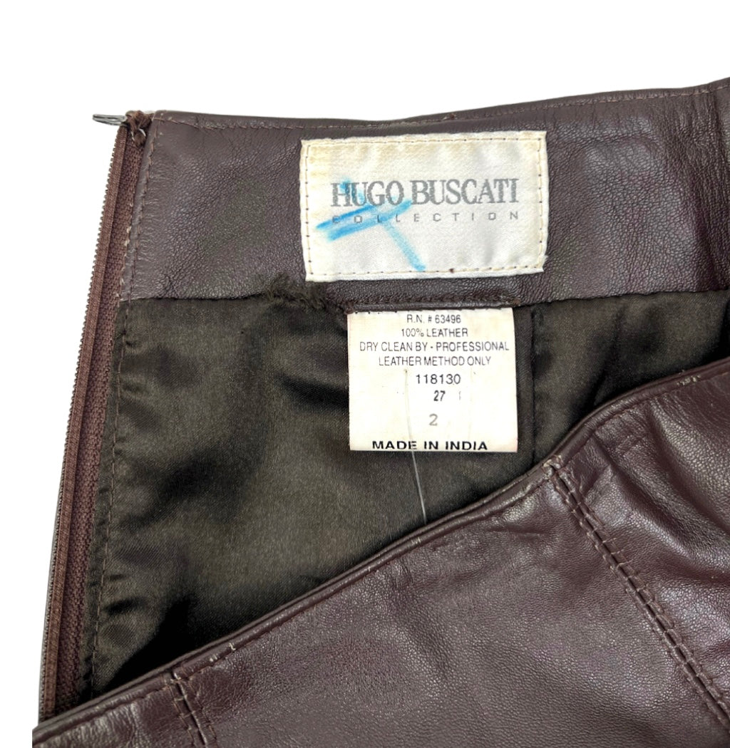 90’s Brown Leather Hugo Buscati Mini Skirt Size 0/2