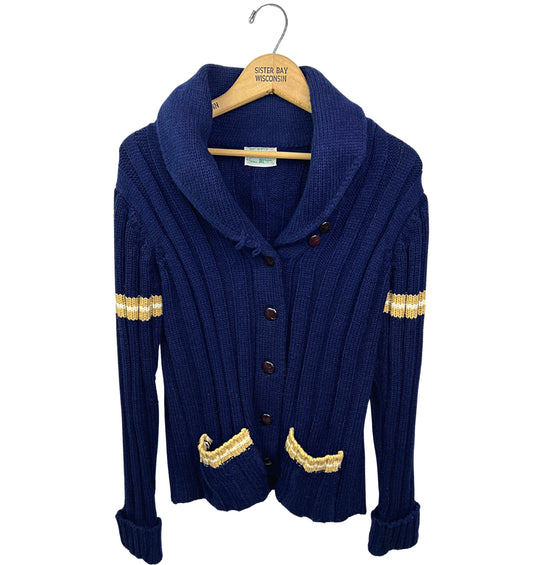 60’s Sears Chunky Stripe Shawl Academia Cardigan Sweater Size S/M