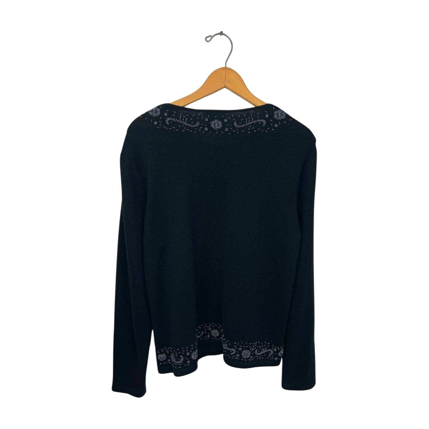 90s Embellished Black Cashmere Silk TALBOTS Cardigan Sweater Size Medium